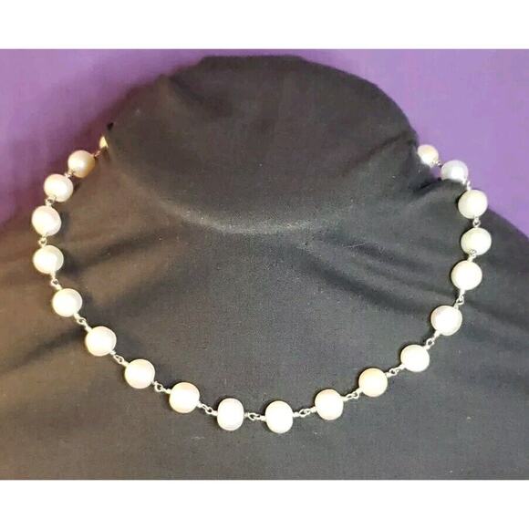 Marsala Signed White Ringed Pearls & Sterling Silver Necklace And Earrings Set - Picture 2 of 9